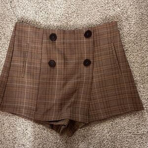 Altar'd State High Waist Plaid Brown Shorts
